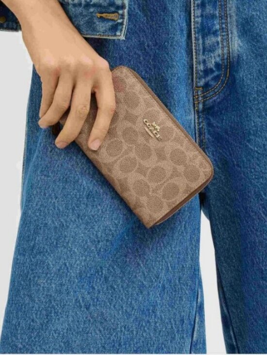 Coach Handbags - Coach Women's Zip Wallet Signature Canvas Medium Id Gold/Tan/Brown CW781 BRN
